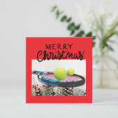 Kerstmis met tennisbal en racket feestdagenkaart (Staand voorkant)