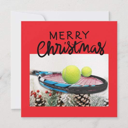 Kerstmis met tennisbal en racket feestdagenkaart (Voorkant)