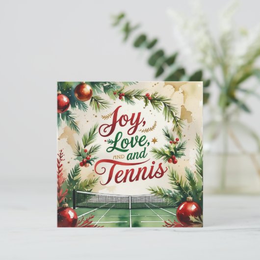 Kerstmis met tennisbal en racket feestdagenkaart (Staand voorkant)