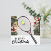 Kerstmis met tennisbal en racket feestdagenkaart (Staand voorkant)