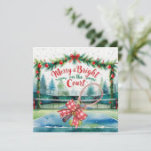 Kerstmis met tennisbal en racket feestdagenkaart (Staand voorkant)