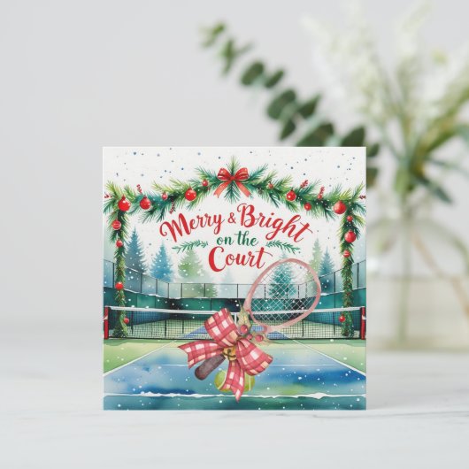 Kerstmis met tennisbal en racket feestdagenkaart (Staand voorkant)