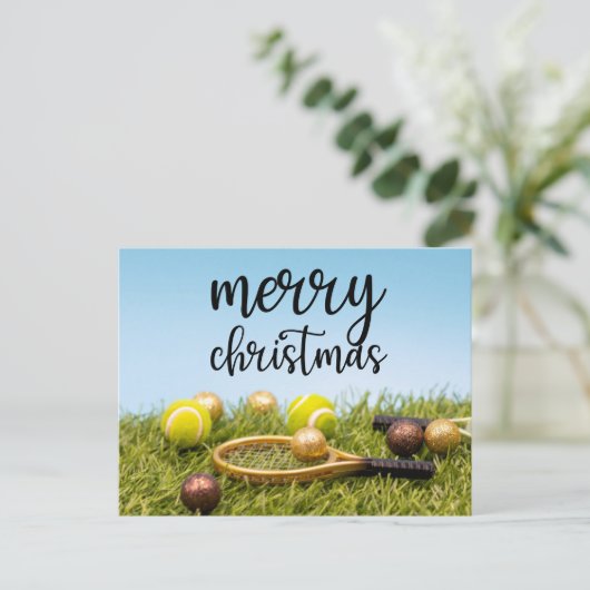 Kerstmis met tennisbal en racket feestdagenkaart (Staand voorkant)