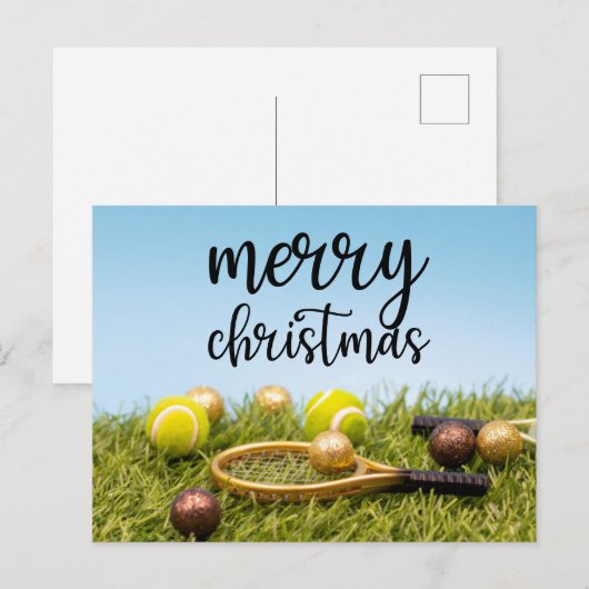 Kerstmis met tennisbal en racket feestdagenkaart (Voorkant / Achterkant)