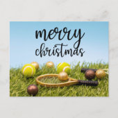 Kerstmis met tennisbal en racket feestdagenkaart (Voorkant)