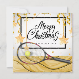 Kerstmis met tennisbal en racket feestdagenkaart