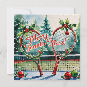 Kerstmis met tennisbal en racket feestdagenkaart