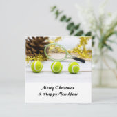 Kerstmis met tennisbal en racket feestdagenkaart (Staand voorkant)
