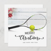 Kerstmis met tennisbal en racket feestdagenkaart (Voorkant / Achterkant)