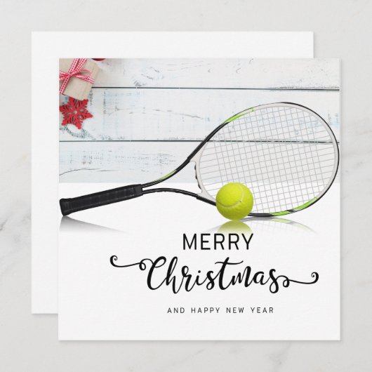 Kerstmis met tennisbal en racket feestdagenkaart (Voorkant / Achterkant)