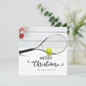 Kerstmis met tennisbal en racket feestdagenkaart (Staand voorkant)