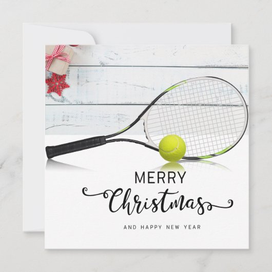 Kerstmis met tennisbal en racket feestdagenkaart (Voorkant)