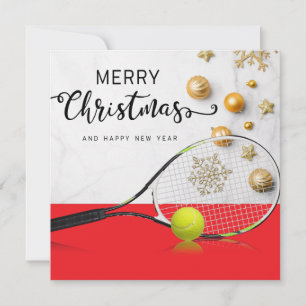 Kerstmis met tennisbal en racket feestdagenkaart