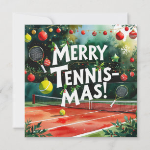 Kerstmis met tennisbal en racket feestdagenkaart