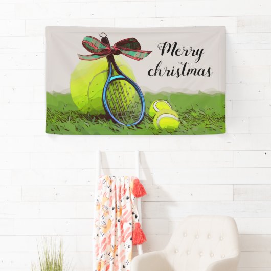 Kerstmis met tennisbal en racket spandoek (Insitu)