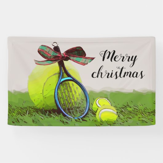 Kerstmis met tennisbal en racket spandoek (Horizontaal)
