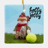 Kerstmis met tennisbal en Snowman Keramisch Ornament (Voorkant)