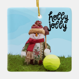 Kerstmis met tennisbal en Snowman Keramisch Ornament