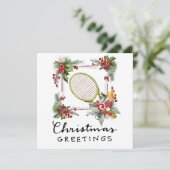 Kerstmis met tennisracket en kerstkrans feestdagenkaart (Staand voorkant)
