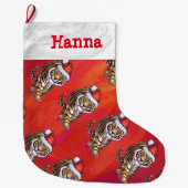 Kerstmis met tijgerpatroonkoppen grote kerstsok (Voorkant)