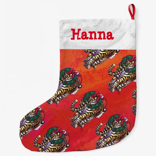 Kerstmis met tijgerpatroonkoppen grote kerstsok (Achterkant)