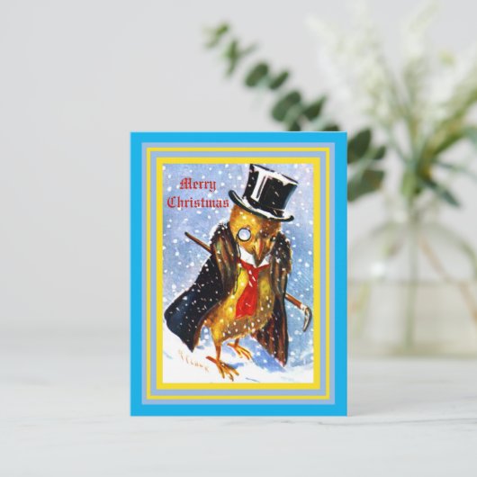Kerstmis met top-hat, monocle, Cane Briefkaart (Staand voorkant)