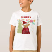 Kerstmis met trendy leuke rode neus rendier t-shirt (Voorkant)