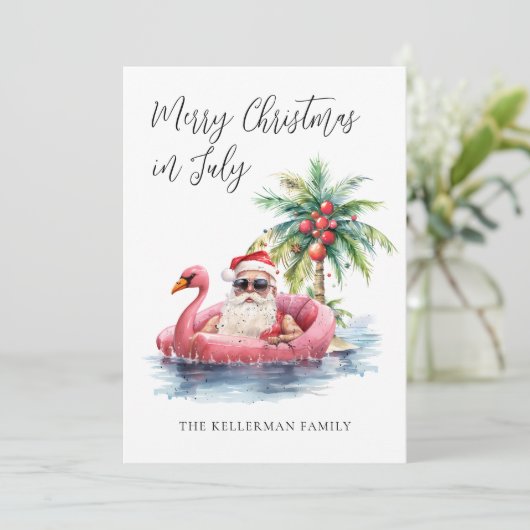 Kerstmis met tropisch strand in juli feestdagenkaart (Staand voorkant)