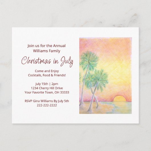Kerstmis met tropisch strand in juli uitnodiging briefkaart (Voorkant)