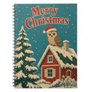 Kerstmis met uil in cottage tuin notitieboek