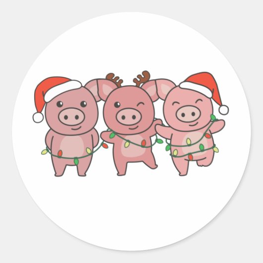 Kerstmis met varken ronde sticker (Voorkant)