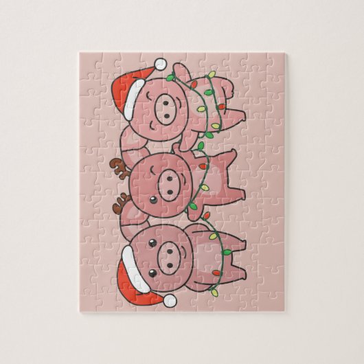 Kerstmis met varken Schudderdieren Schudden Jigzaa Legpuzzel (Verticaal)