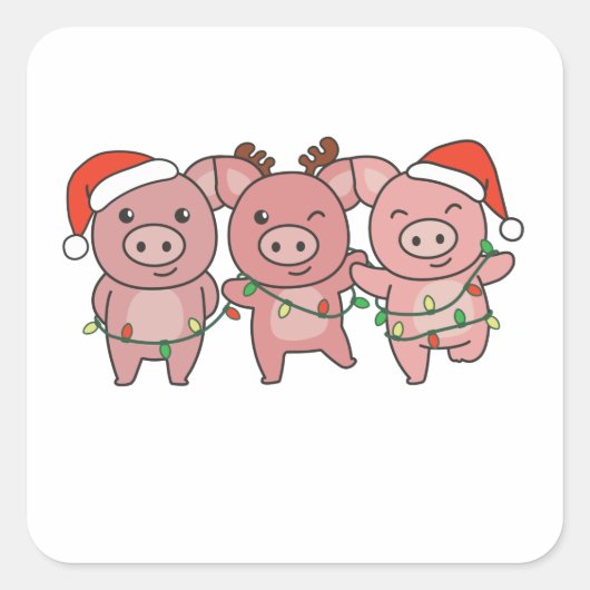 Kerstmis met varken vierkante sticker (Voorkant)