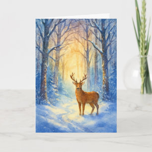 Kerstmis met vintage aquarel bos herten feestdagen kaart