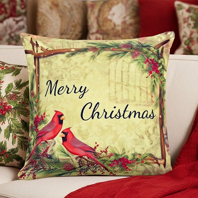 Kerstmis met Vintage Cardinals Kussen (Creator heeft geüpload)