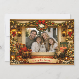 Kerstmis met vintage charme Gezinsfoto Kerstkaar Feestdagenkaart