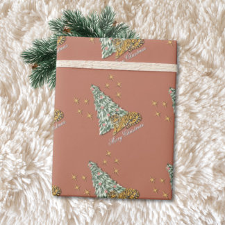 Kerstmis met Vintage Dimensionale Illusie Roze Tij Cadeaupapier