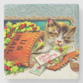 Kerstmis met vintage kat stenen onderzetter (Voorkant)