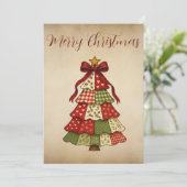Kerstmis met vintage patchworkdeken feestdagenkaart (Staand voorkant)
