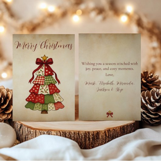 Kerstmis met vintage patchworkdeken feestdagenkaart