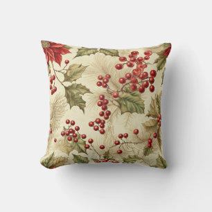 Kerstmis met Vintage Poinsettia en Bessen Patroon Kussen