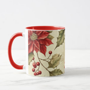 Kerstmis met Vintage Poinsettia en Bessen Patroon Mok