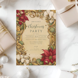 Kerstmis met Vintage Poinsettia Goud Scroll Kaart