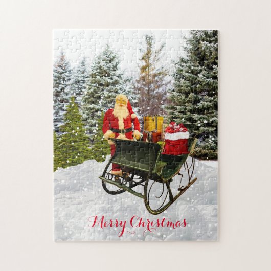 Kerstmis met Vintage Sinterklaas en zijn slee Legpuzzel (Verticaal)