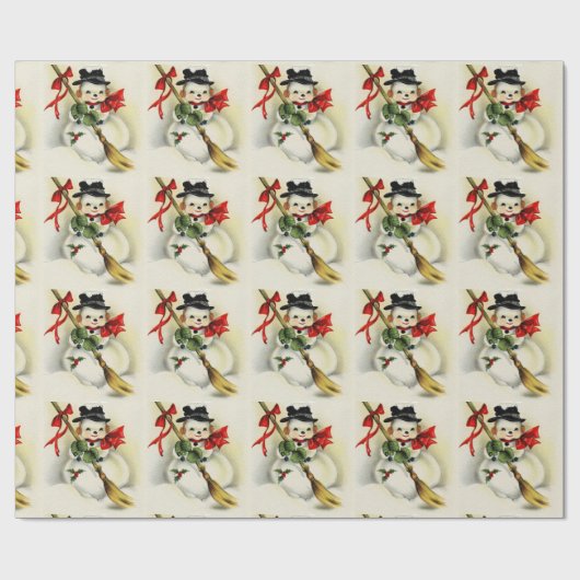 Kerstmis met Vintage Sneeuwmannenpatroon Cadeaupapier (Vlak)
