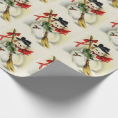 Kerstmis met Vintage Sneeuwmannenpatroon Cadeaupapier (Hoek)