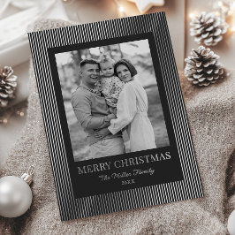 Kerstmis met vintage zwart-wit strepen folie feestdagenkaart