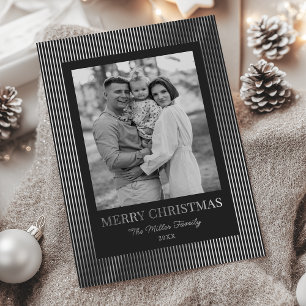 Kerstmis met vintage zwart-wit strepen folie feestdagenkaart