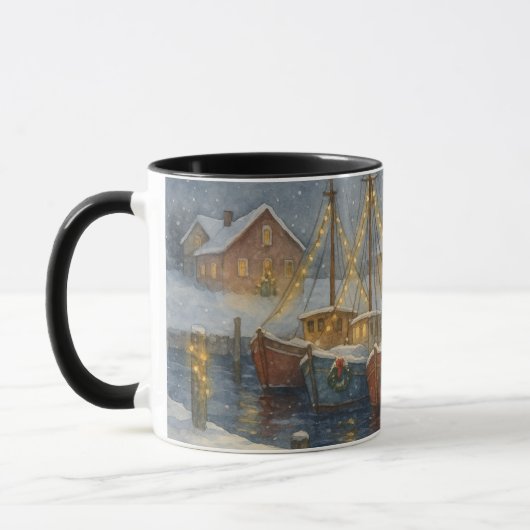 Kerstmis met Vissersboten in de Haven Mok (Links)