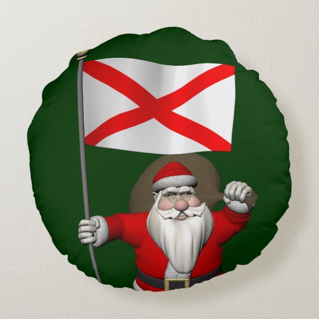 Kerstmis met vlag Alabama Rond Kussen (Achterkant)